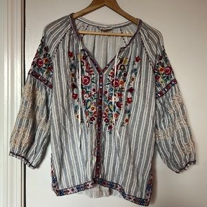 Johnny Was Workshop embroidered cotton shirt size S